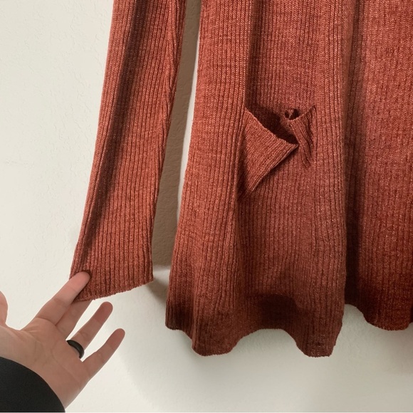 Eileen fisher Womens orange terracotta linen knit high neck cardigan S NEW - Picture 3 of 8